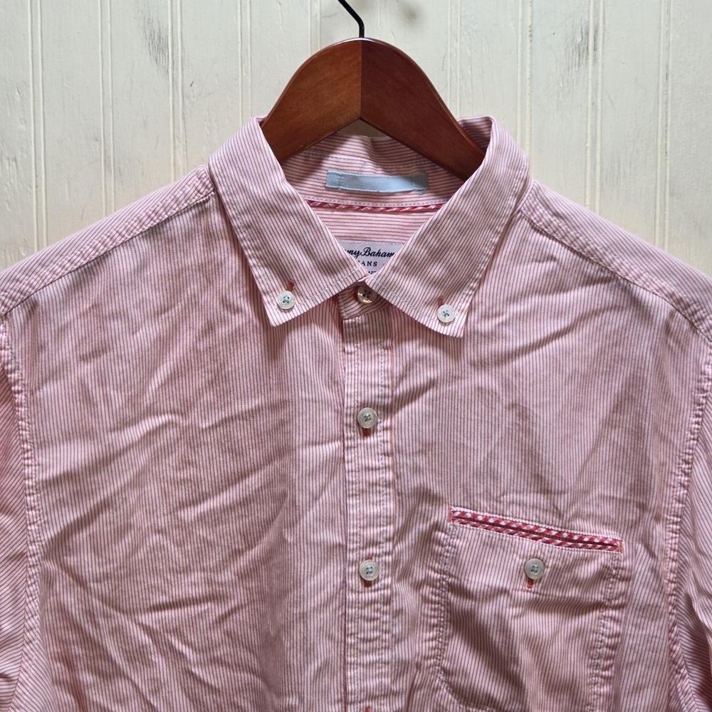Tommy Bahama Jeans‎ Shirt Mens Medium Pink Stripe Long Sleeve Button-Down Casual